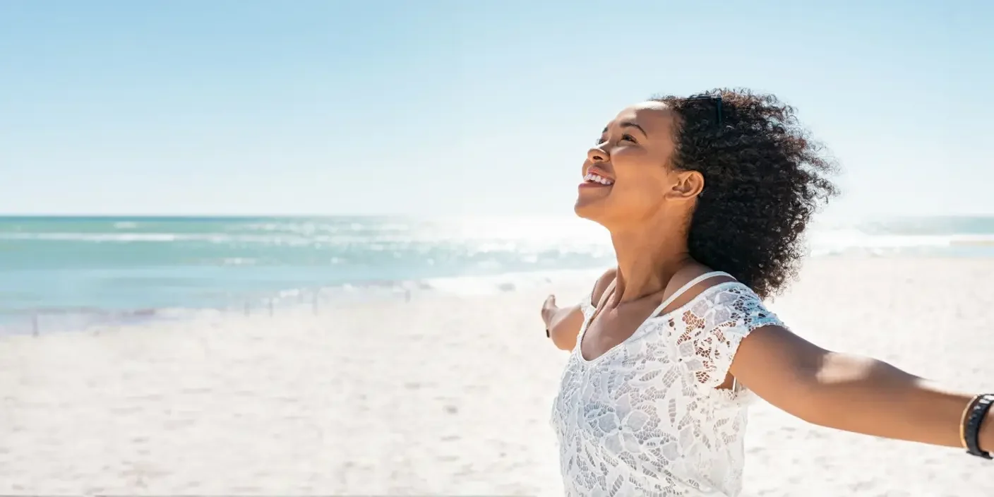 happy woman on beach
